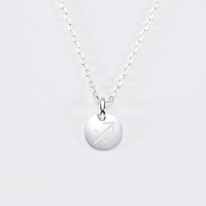 Pendentif initiale personnalisé médaille gravée argent 10 mm - Edition spéciale Astro sagittaire