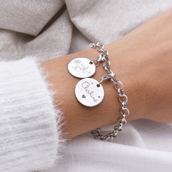 Charm gravé argent 17mm - ambiance