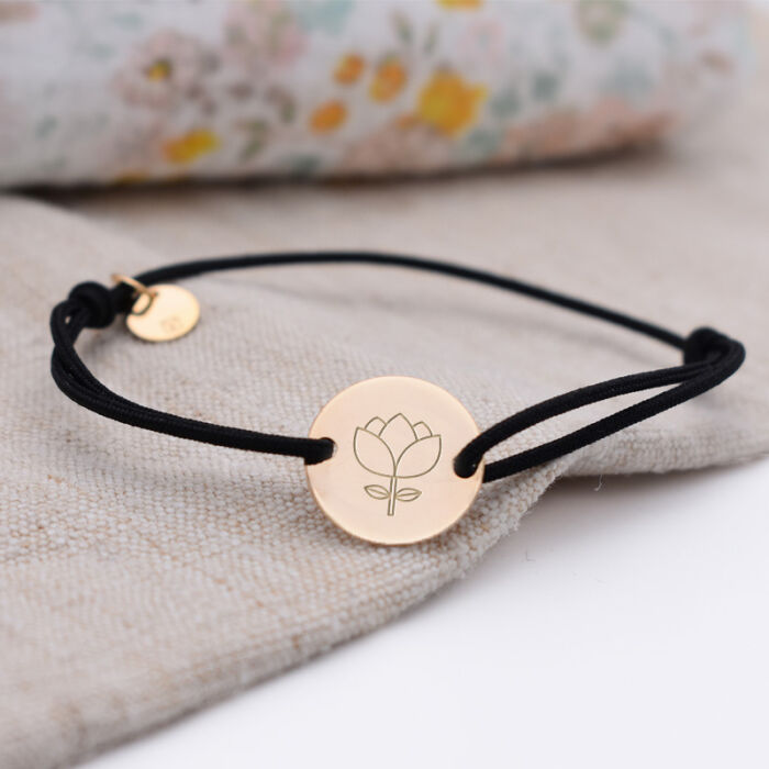 Personalised engraved gold plated 2-hole medallion bracelet 15mm - sketch