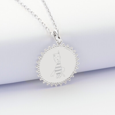 Pendentif soleil personnalisé médaille gravée argent 20 mm  dessin Pendentif soleil personnalisé médaille gravée argent 20 mm  dessin