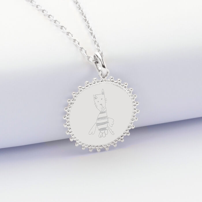 Pendentif soleil personnalisé médaille gravée argent 20 mm  dessin