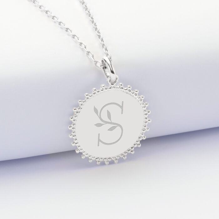 Pendentif soleil personnalisé médaille gravée argent 20 mm initiale