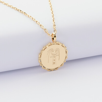 Personalised Vintage engraved gold plated medallion pendant 20 mm
