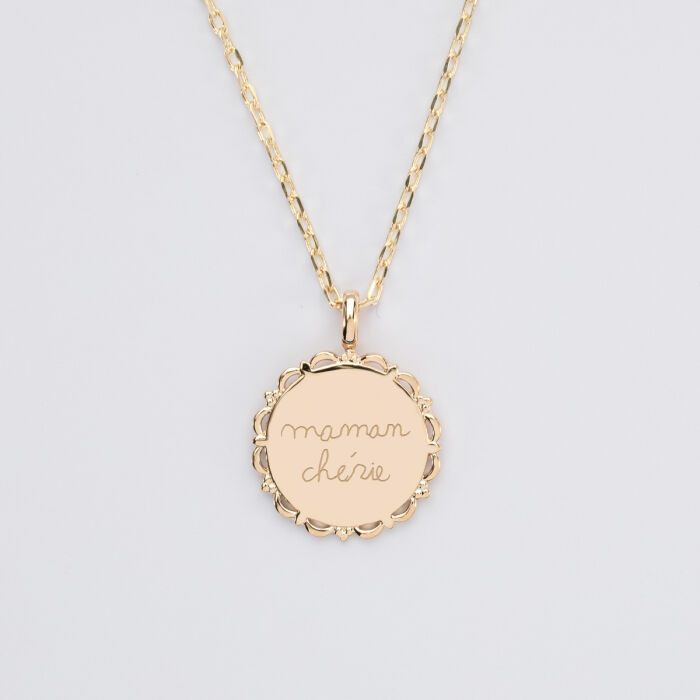 Personalised Vintage engraved gold plated medallion pendant 20 mm