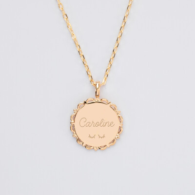 Personalised Vintage engraved gold plated medallion pendant 20 mm