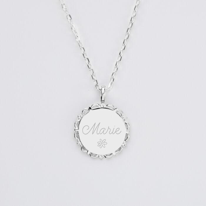 Personalised Vintage engraved silver medallion pendant 17 mm
