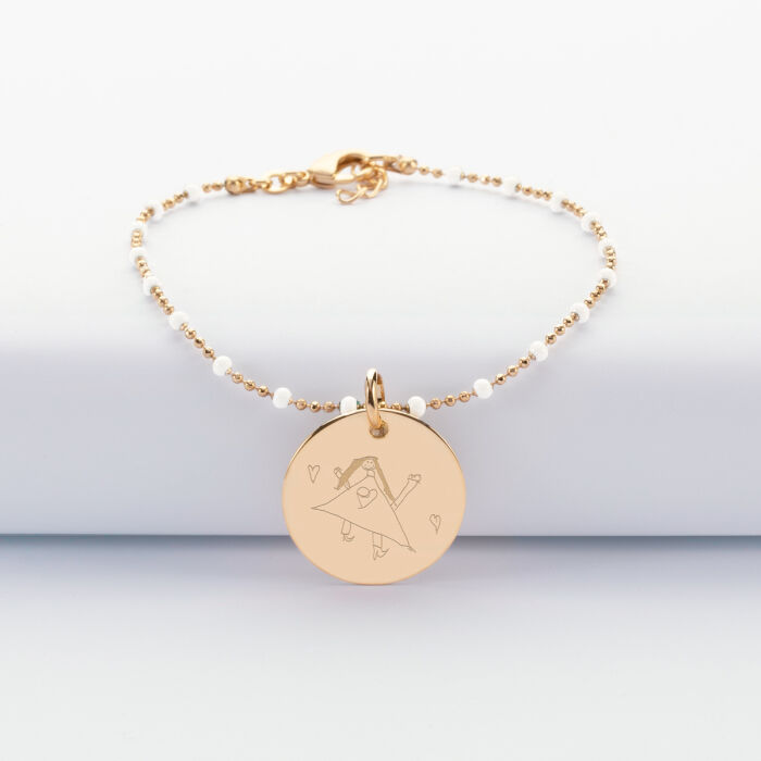 Personalised engraved gold-plated medallion colored beads bracelet 19 mm