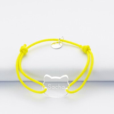 Bracelet personnalisé enfant médaille gravée acrylique 2 trous chat 17x17 mm prénom Bracelet personnalisé enfant médaille gravée acrylique 2 trous chat 17x17 mm prénom