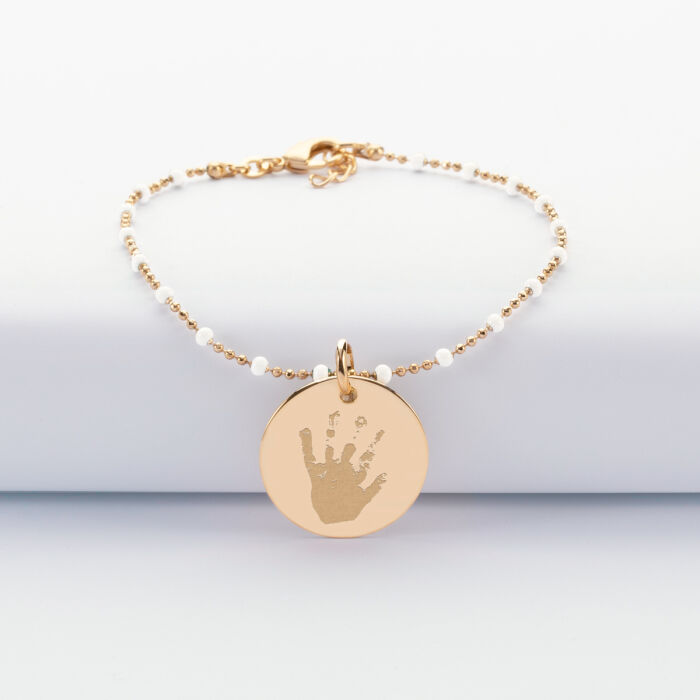 Personalised engraved gold-plated medallion colored beads bracelet 19 mm
