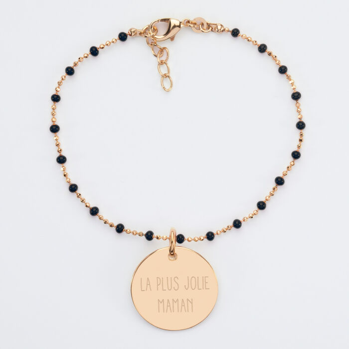 Personalised engraved gold-plated medallion colored beads bracelet 19 mm