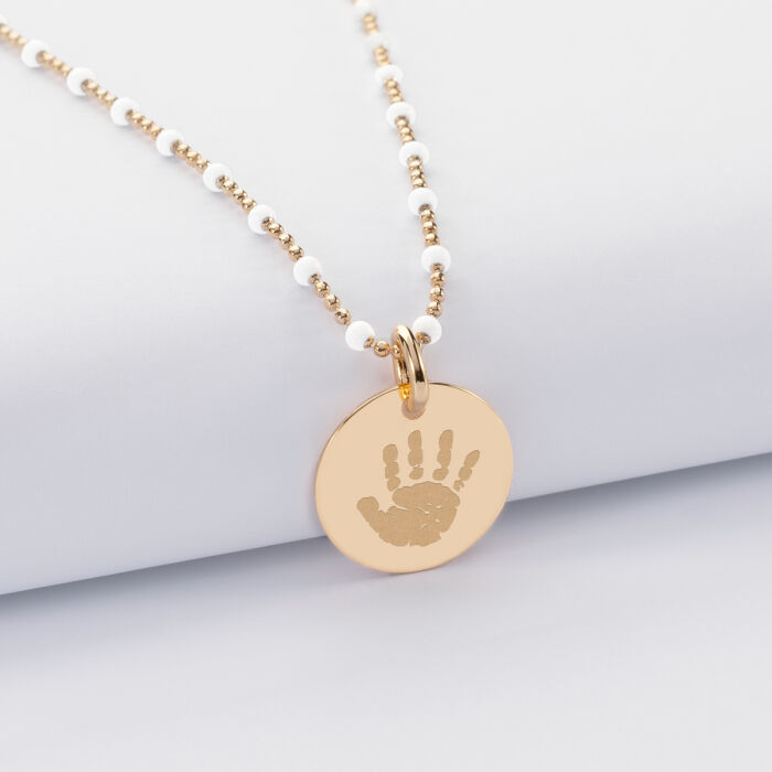 Personalised engraved gold-plated medallion colored beads necklace 15 mm