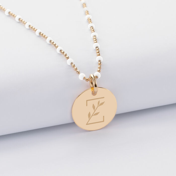 Personalised engraved gold-plated medallion colored beads necklace 15 mm