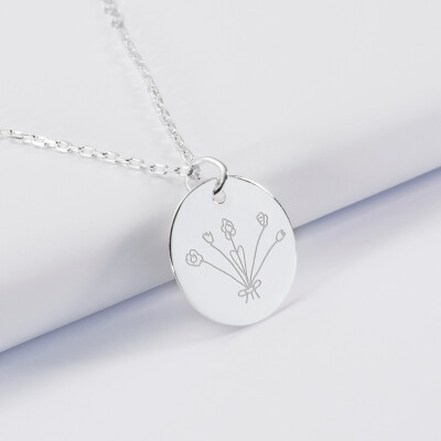 Personalised engraved silver medallion pendant 19 mm - writing