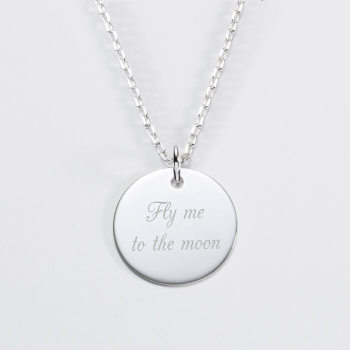 Personalised engraved silver medallion pendant 19 mm - writing