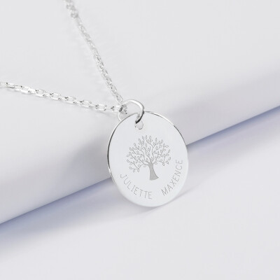 Pendentif personnalisé médaille gravée argent 19 mm - Edition spéciale Arbre de Vie - prénoms