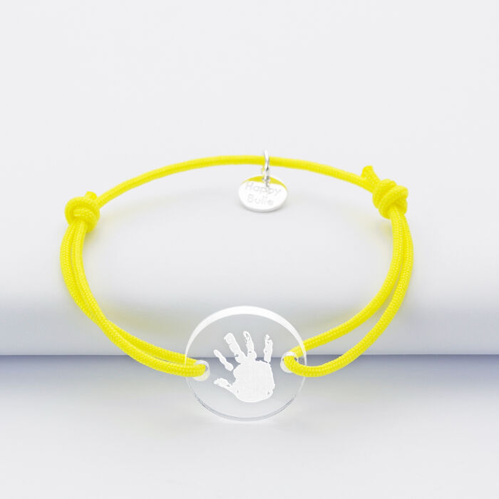 Bracelet enfant personnalisé médaille gravée acrylique ronde 2 trous 17 mm empreinte