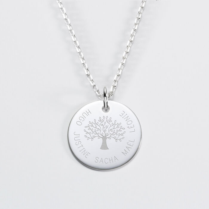 Pendentif personnalisé médaille gravée argent 19 mm - Edition spéciale Arbre de Vie - famille
