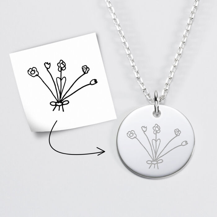 Pendentif personnalisé médaille gravée argent 19 mm - exemple