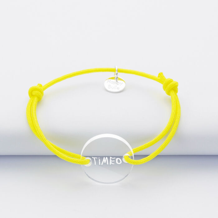 Bracelet enfant personnalisé médaille gravée acrylique ronde 2 trous 17 mm écrits