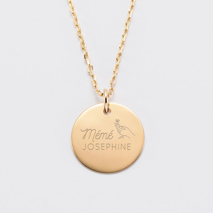 Pendentif personnalisé médaille gravée plaqué or 19 mm - édition spéciale "Mamie bouquet" - 4