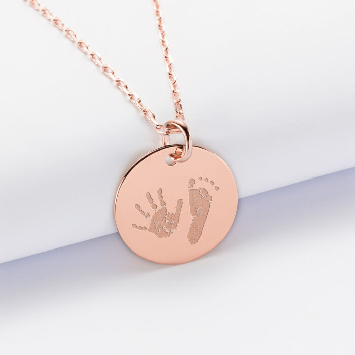 Pendentif personnalisé médaille gravée plaqué or rose 19 mm - empreinte