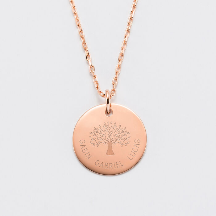 Pendentif personnalisé médaille gravée plaqué or rose 19 mm - Edition spéciale Arbre de Vie - 4