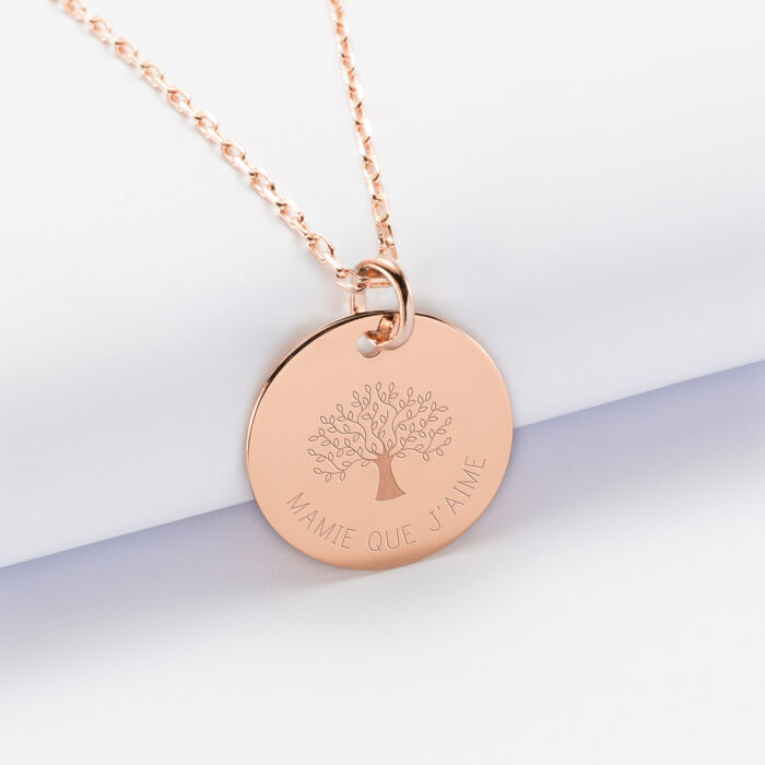 Personalised engraved pink gold plated medallion pendant 19mm - Tree of Life special edition