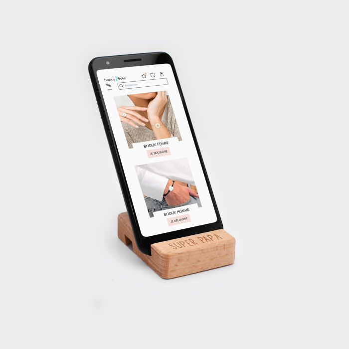 Support téléphone et tablette personnalisé bois gravé - téléphone