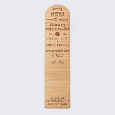 Marque page personnalisé bois gravé "Merci Maîtresse" - 1