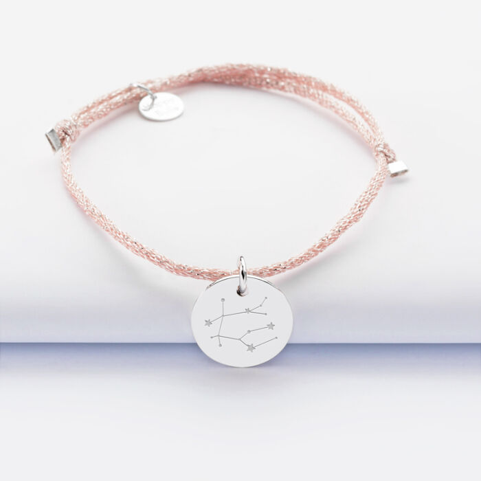 Sparkly cord bracelet with personalised engraved silver medallion 15mm - Our small imperfections