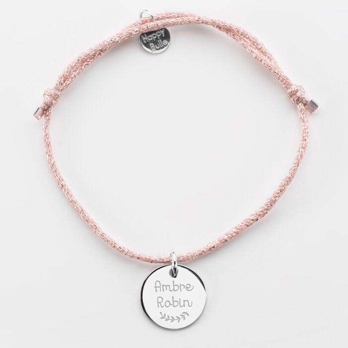 Sparkly cord bracelet with personalised engraved silver medallion 15mm - Our small imperfections