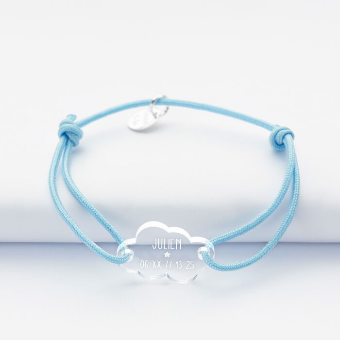 Bracelet d'identification enfant médaille gravée acrylique nuage 2 trous 20x14 mm julien