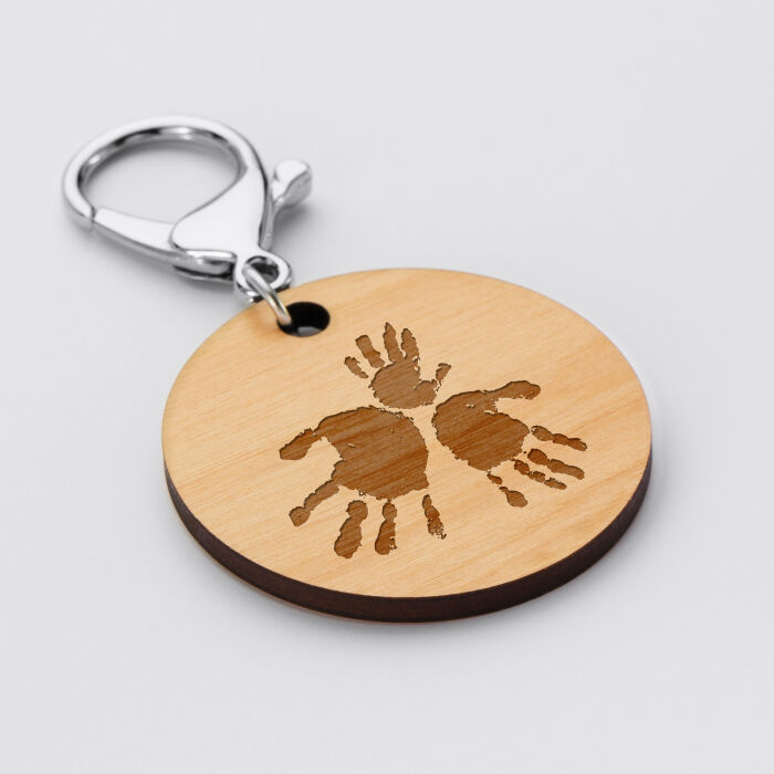 Porte-clés personnalisé gravé bois médaille ronde 50 mm - QR Code empreinte