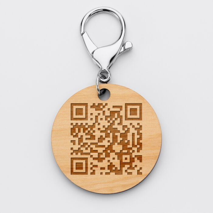 Porte-clés personnalisé gravé bois médaille ronde 50 mm - QR Code 2