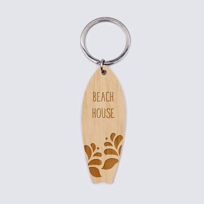 Porte-clés personnalisé médaille gravée bois Planche de Surf -3