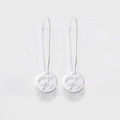 Boucles d'oreilles longues personnalisées gravées argent 15 mm - dessins