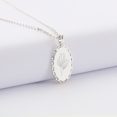 Pendentif personnalisé médaille vintage ovale dentelée gravée argent 20x13 mm - illusatrtion Pendentif personnalisé médaille vintage ovale dentelée gravée argent 20x13 mm - illusatrtion