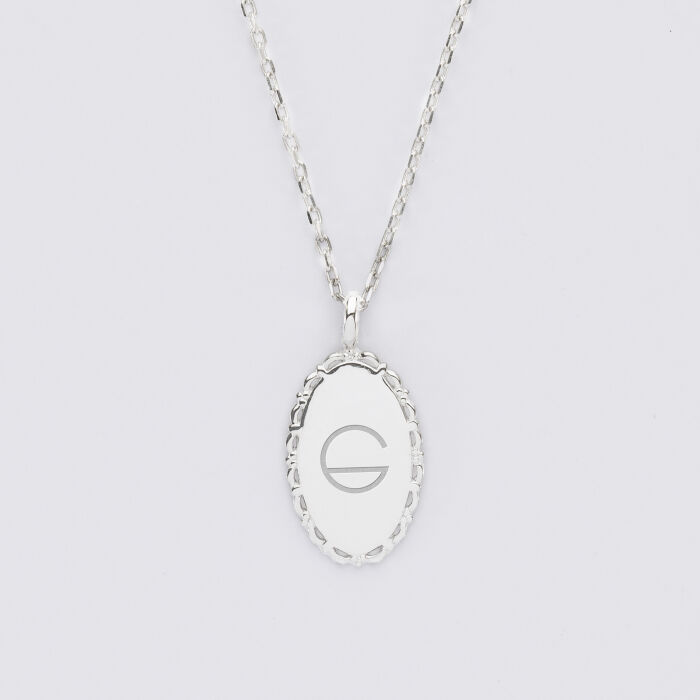 Pendentif personnalisé médaille vintage ovale dentelée gravée argent 20x13 mm