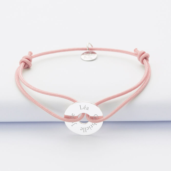 Personalised engraved silver target medallion bracelet 16mm - names 1