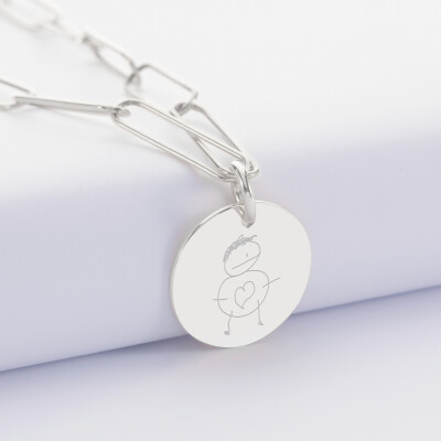 Personalised pendant large mesh medal engraved silver 19 mm Personalised pendant large mesh medal engraved silver 19 mm