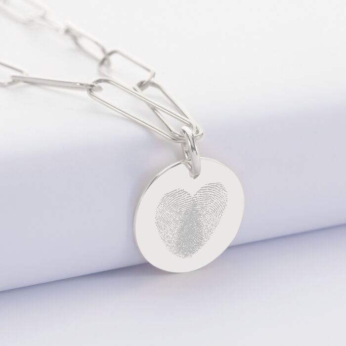 Pendentif personnalisé grandes mailles médaille gravée argent 19 mm - empreinte