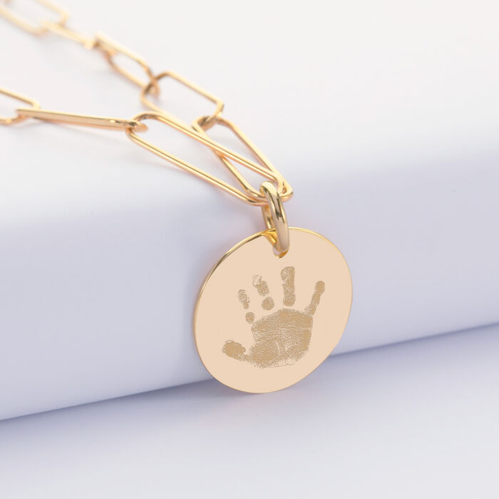 Personalised pendant large mesh medal engraved gold plated 19 mm