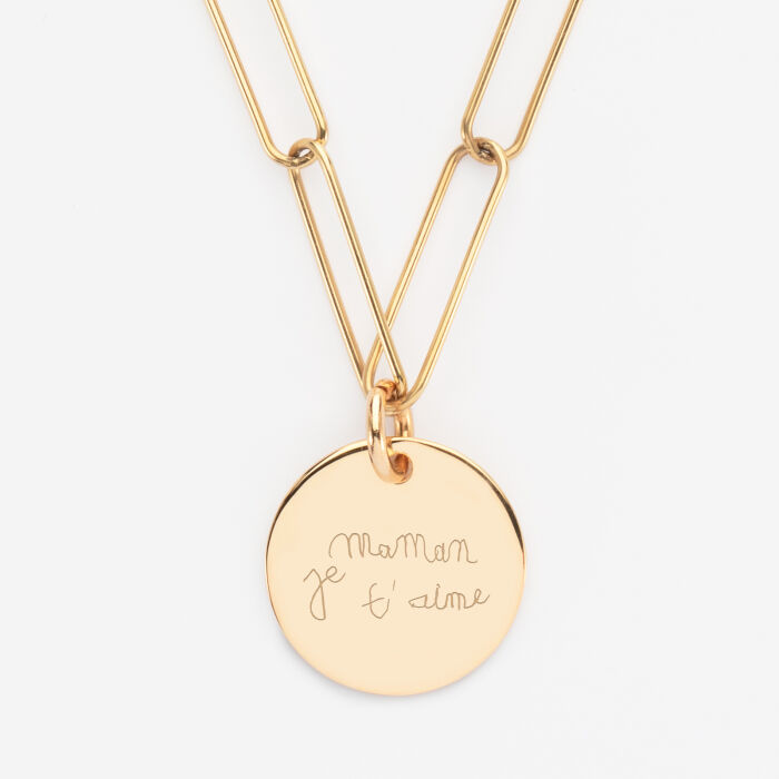 Personalised pendant large mesh medal engraved gold plated 19 mm