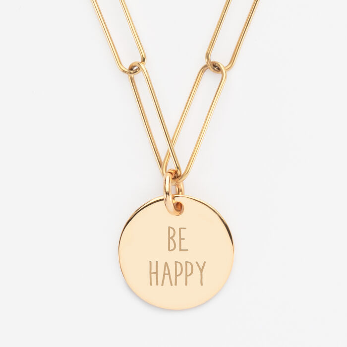 Personalised pendant large mesh medal engraved gold plated 19 mm