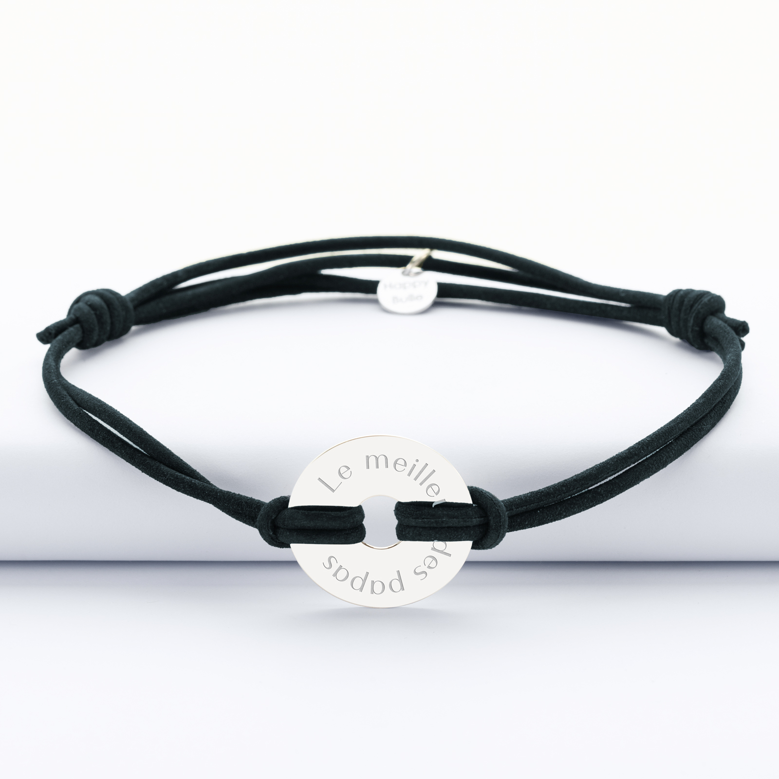 Personalised Men's Leather Cord Bracelet with Engraved Silver Open - Main Image