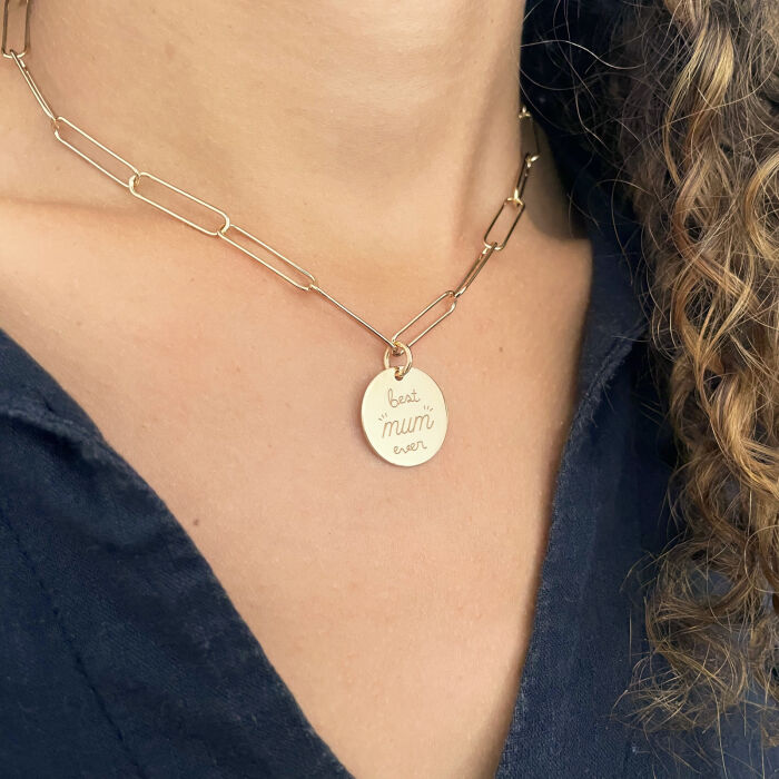 Personalised pendant large mesh medal engraved gold plated 19 mm