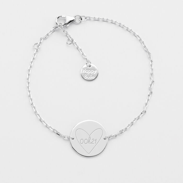 Bracelet chaine personnalisé médaille gravée argent 2 trous 15 mm - 1