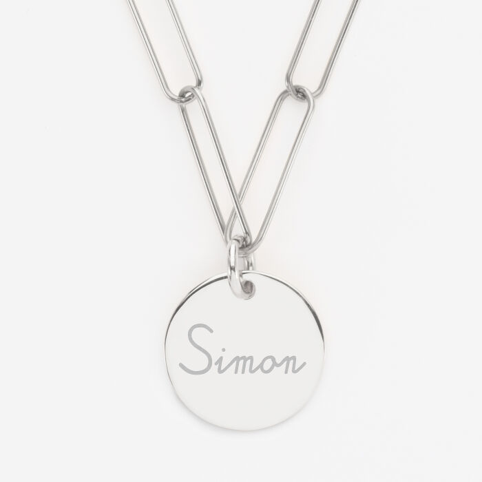 Pendentif personnalisé grandes mailles médaille gravée argent 19 mm - 2