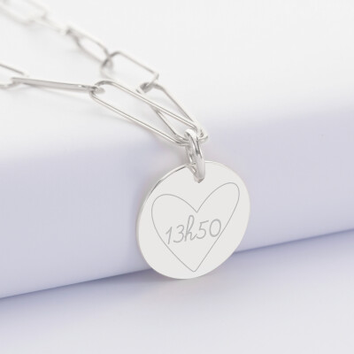 Pendentif personnalisé grandes mailles médaille gravée argent 19 mm - 1 Pendentif personnalisé grandes mailles médaille gravée argent 19 mm - 1