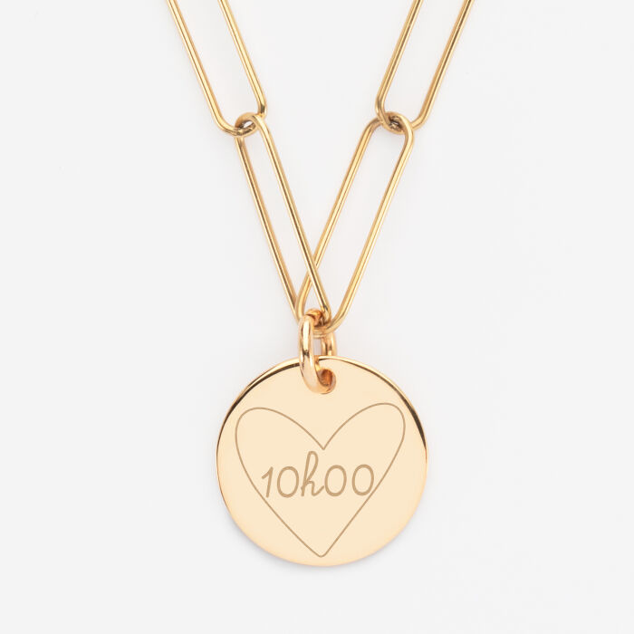 Pendentif personnalisé grandes mailles médaille gravée plaqué or 19 mm - 2